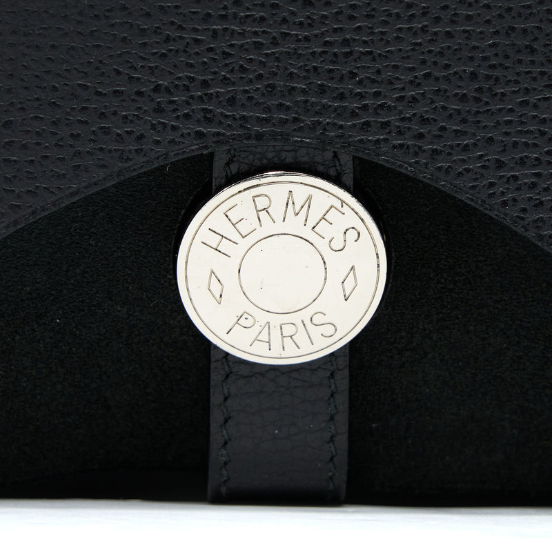 Hermes Colorado GM Bag Vache Liegee Leather / Canvas Black SHW Stamp Square J