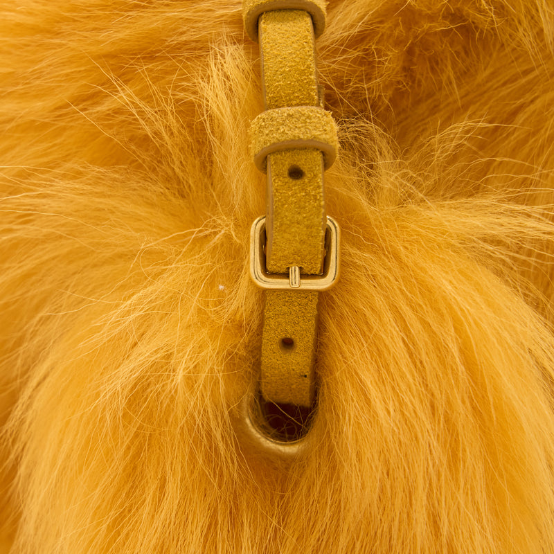 Miumiu Shearling Shoulder Bag Suede Lining Yellow GHW