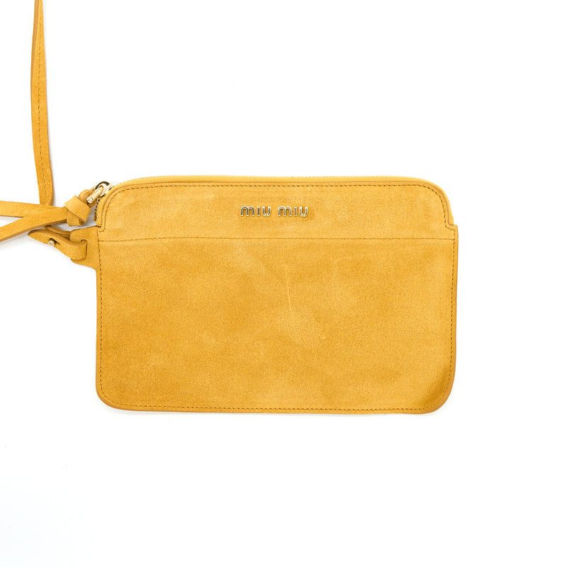 Miumiu Shearling Shoulder Bag Suede Lining Yellow GHW