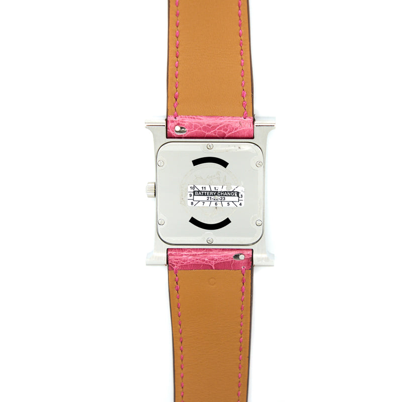 Hermes Heure H Watch, Medium Model 30mm Diamond Gem Set Case With Alligator Strap