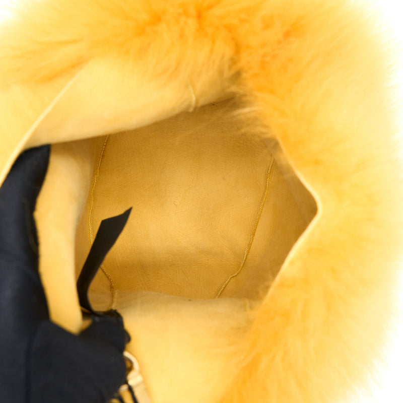 Miumiu Shearling Shoulder Bag Suede Lining Yellow GHW