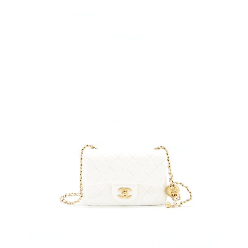 Chanel 21B Pearl Crush Square mini flap Bag White GHW