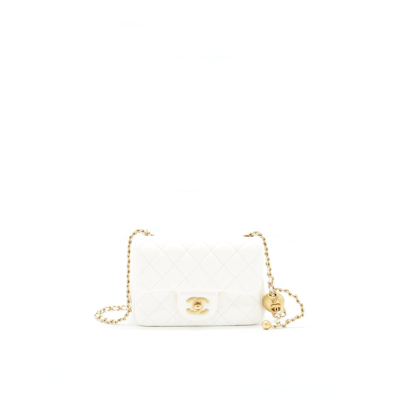 Chanel 21B Pearl Crush Square mini flap Bag Lambskin White GHW