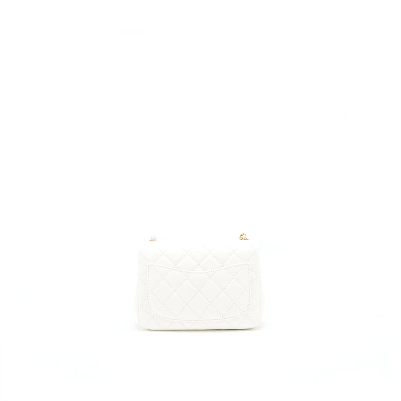 Chanel 21B Pearl Crush Square mini flap Bag Lambskin White GHW