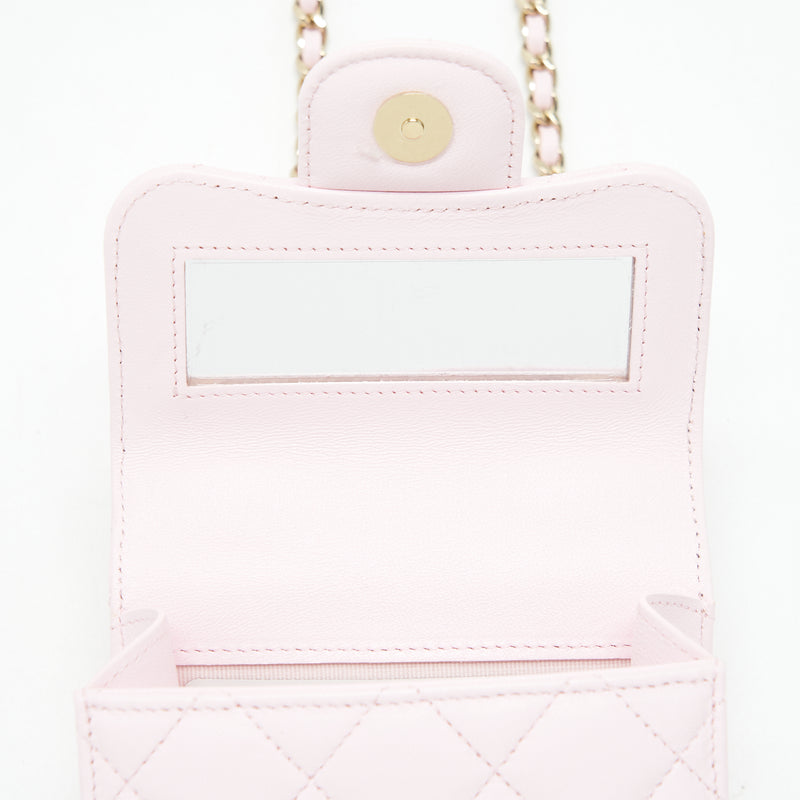 Chanel 22P Top Handle Mini Flap Bag With Chain Lambskin Pink LGHW