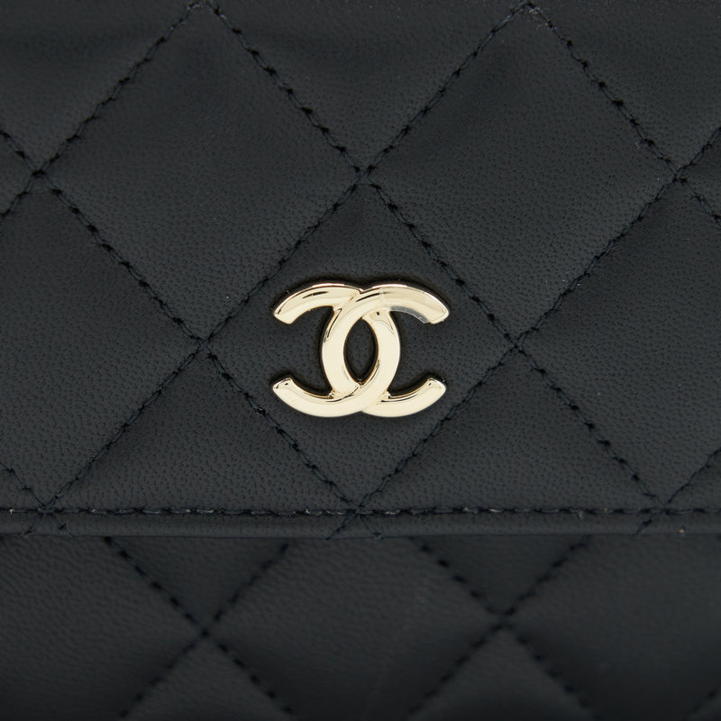 Chanel Mini Flap Card Holder Ribbon Chain Lambskin Black LGHW