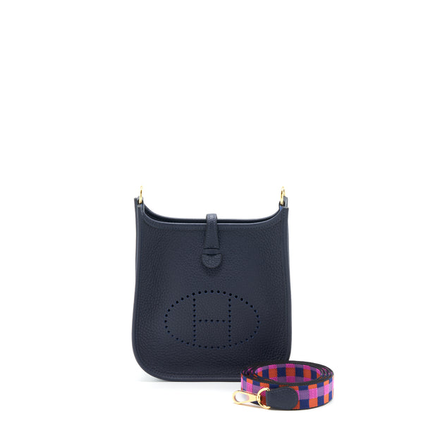 Hermes Mini Evelyne Clemence Blue Nuit Multicolor Strap GHW Stamp Z
