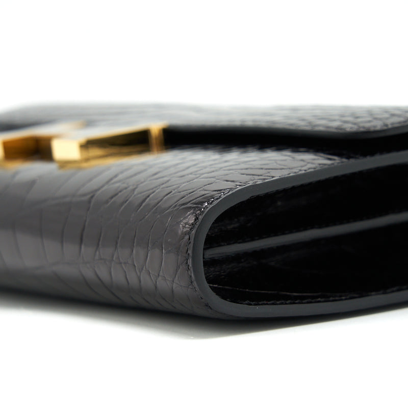 HERMES CONSTANCE WALLET CROCODILE BLACK