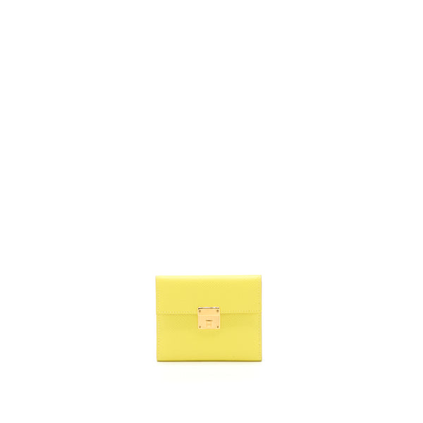 Hermes Mini Clic Card Holder Epsom Yellow GHW Stamp D