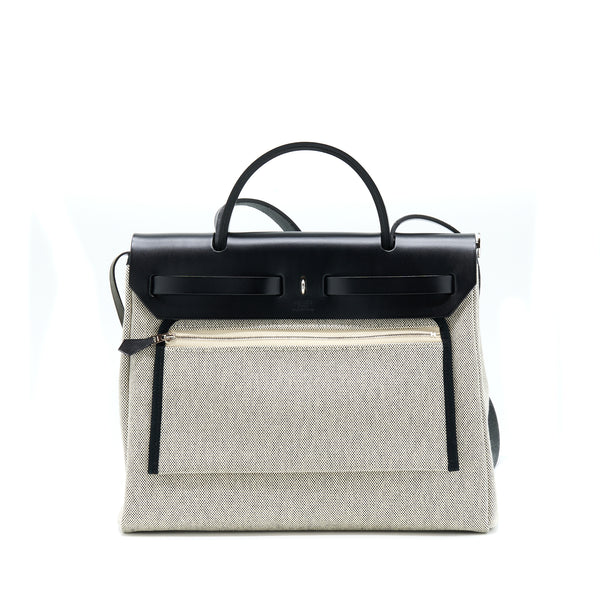Hermes Herbag Zip 31 Pegase Bleu Indigo/ Ecru-Noir/ Noir SHW Stamp Y