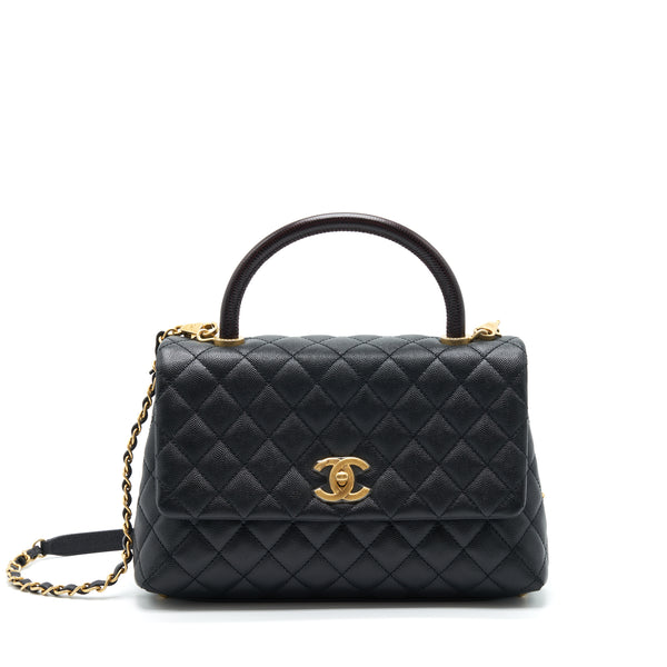 Chanel Medium Coco Handle With Lizard Embossed Handle Caviar Black GHW