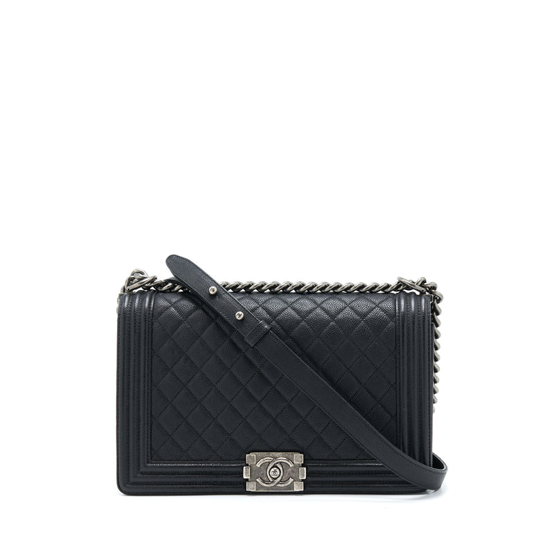 Chanel New Medium 28cm Boy Bag Caviar Black Ruthenium SHW