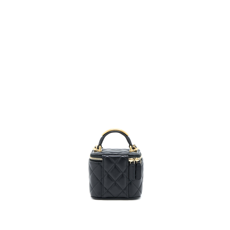 Chanel 22B Detailed Top Handle Mini Vanity With Chain Lambskin Black Brushed GHW