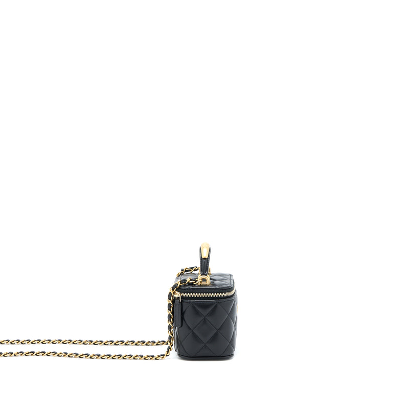 Chanel 22B Detailed Top Handle Mini Vanity With Chain Lambskin Black Brushed GHW