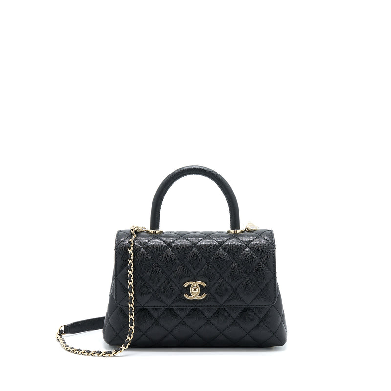 Chanel Small Coco Handle Caviar Black LGHW (Microchip)