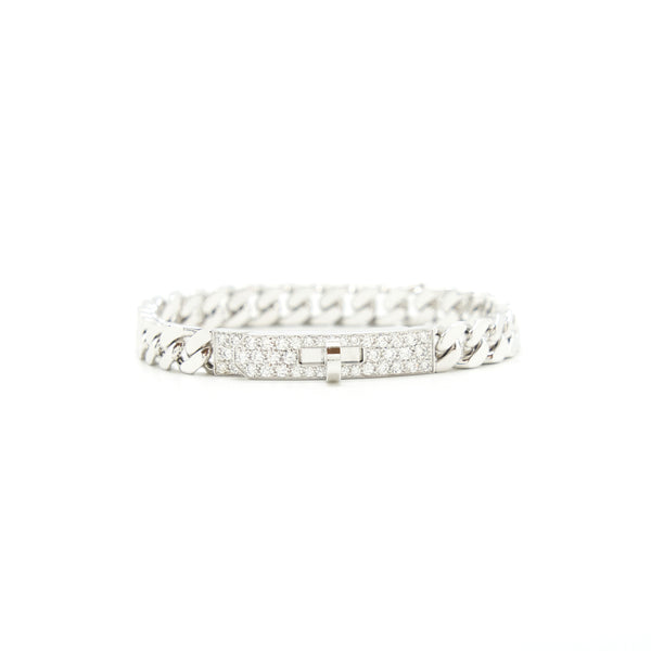 Hermes Size SH Kelly Gourmette Bracelet White Gold With Diamonds