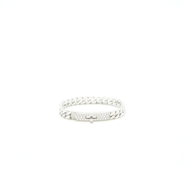 Hermes Size SH Kelly Gourmette Bracelet White Gold With Diamonds