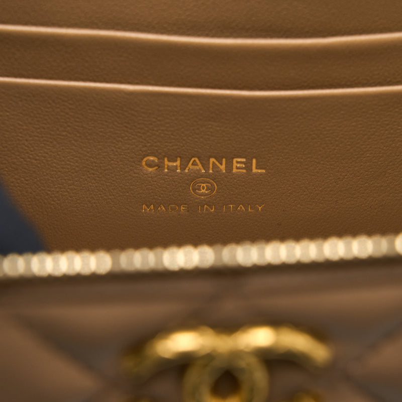 Chanel 22K Gold Pillar Adjustable Chain Long Vanity Lambskin Beige Bru