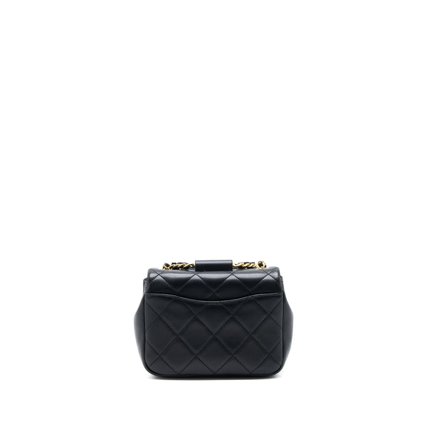 Chanel Circular Handle Quilted Flap Bag Lambskin Black Brushed GHW