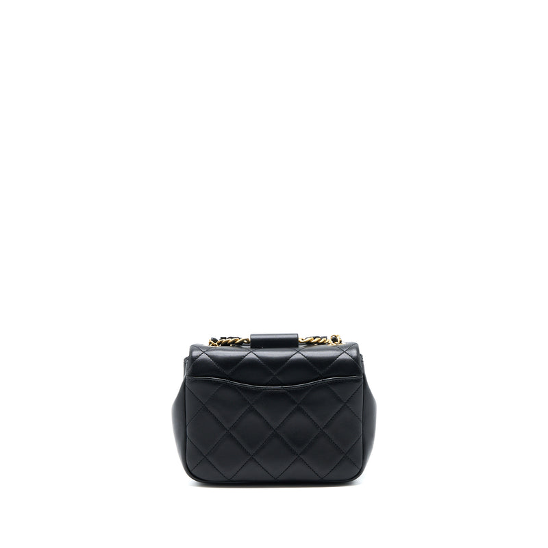 Chanel Circular Handle Quilted Flap Bag Lambskin Black Brushed GHW
