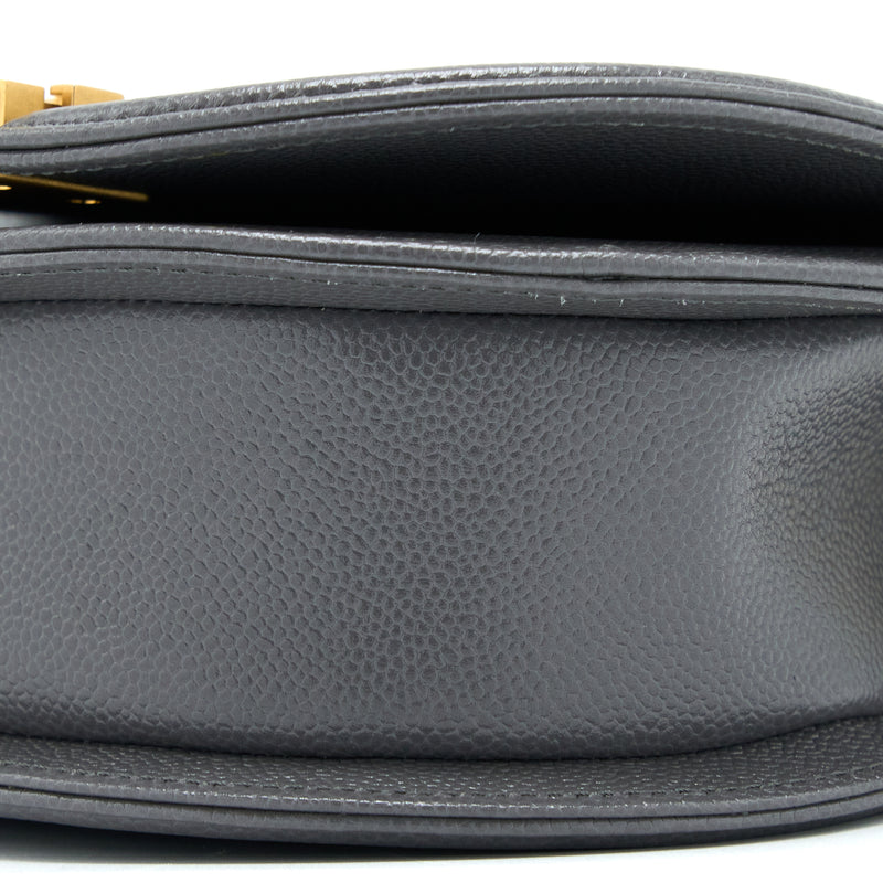 Chanel 22A Boy Messenger Bag Caviar Grey GHW (Microchip)
