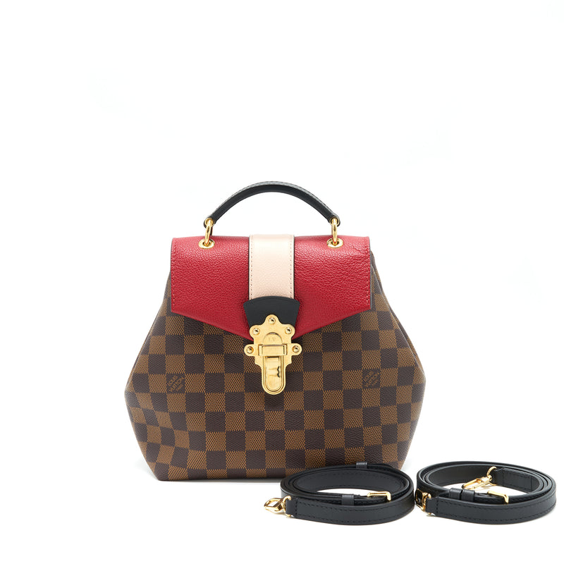 louis vuitton clapton backpack size Damier Ebene/Creme Mautto a top flap with a metal closure LOUIS VUITTON Ebene Clapton Backpack