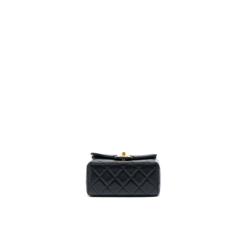 Chanel 22K Retro Classic New Square Mini Flap Bag Goatskin Black GHW (Microchip)
