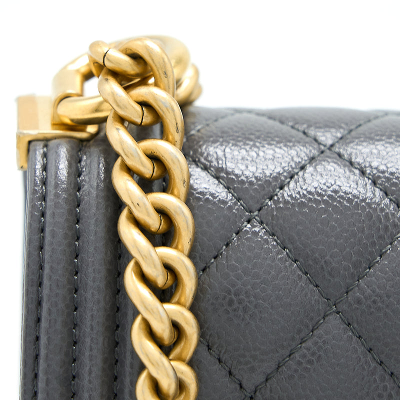 Chanel 22A Boy Messenger Bag Caviar Grey GHW (Microchip)