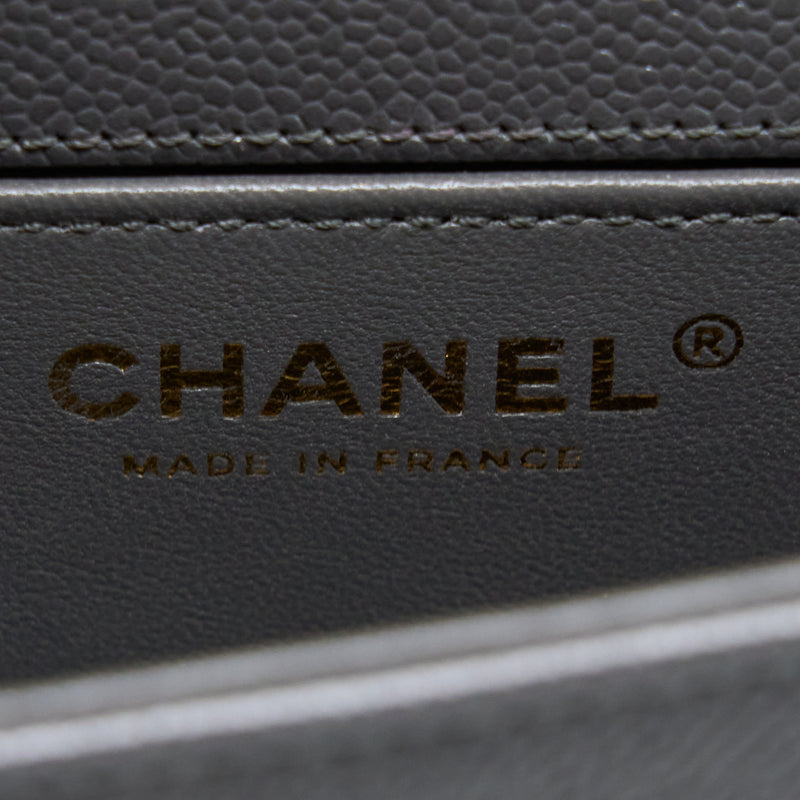 Chanel 22A Boy Messenger Bag Caviar Grey GHW (Microchip)