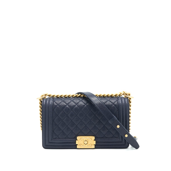 Chanel Medium Boy Grained Navy Calfskin Brushed GHW