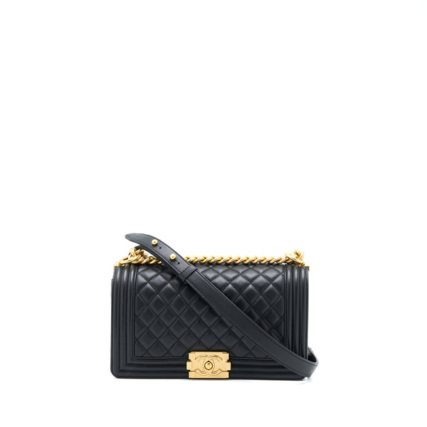 Chanel Medium Boy Bag Lambskin Black Brushed GHW (Microchip)