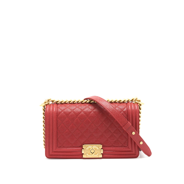 Chanel Medium Boy Grained Red Calfskin Brushed GHW