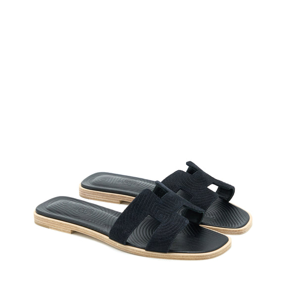 Hermes Size 35 Oran Sandals Veau Velours Black