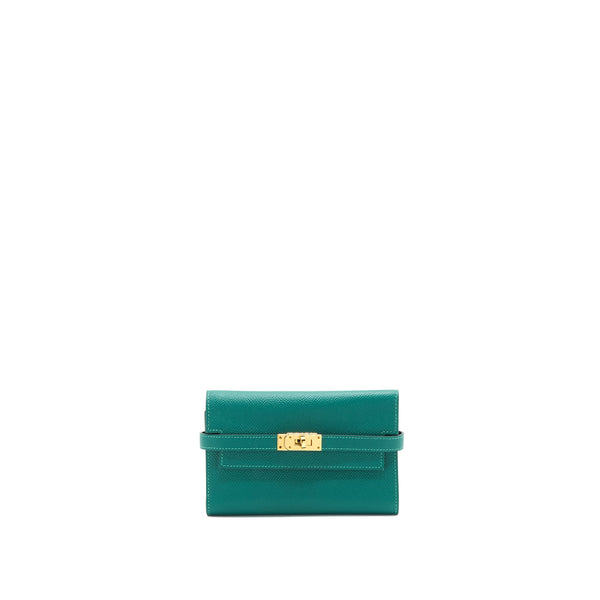 Hermes Kelly Compact Wallet Green Epsom GHW Stamp A