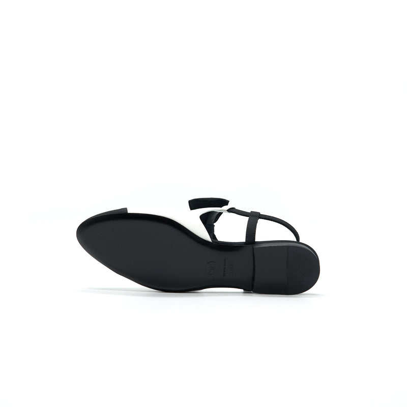 CHANEL Slingback Flats With Ribbons White and Black Size38.5