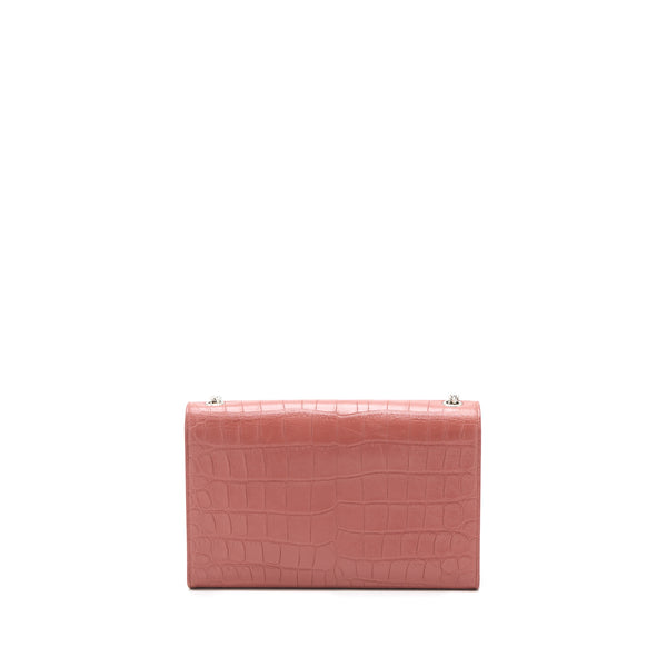 Saint Laurent Medium Kate Croc-Embossed Calfskin Pink SHW