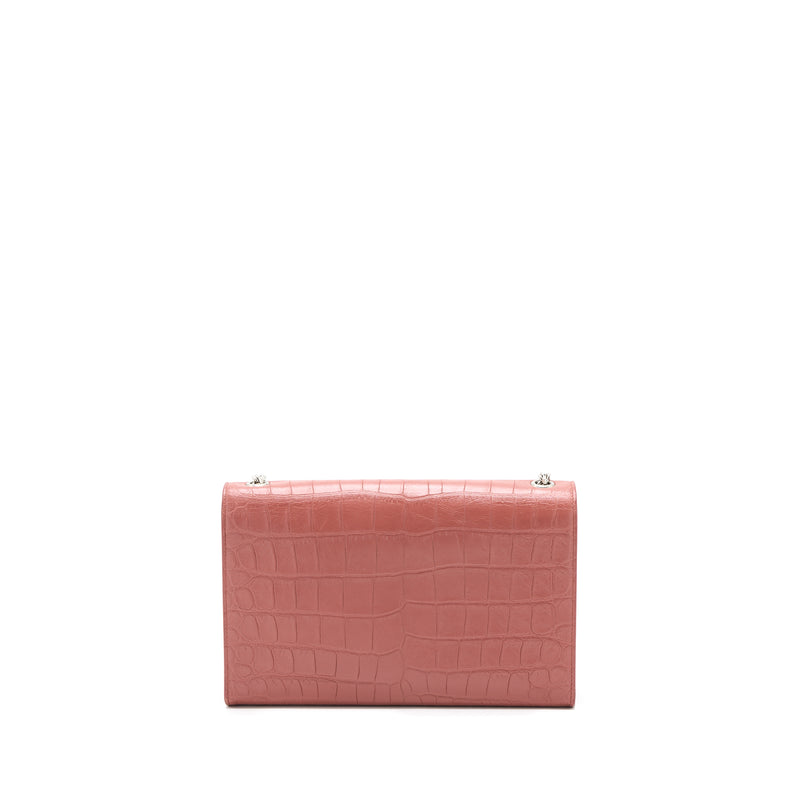 Saint Laurent Medium Kate Croc-Embossed Calfskin Pink SHW