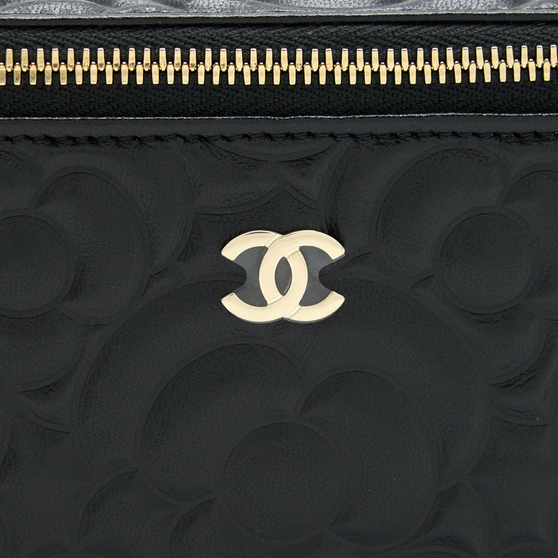 Chanel Camellia Long vanity with chains lambskin black LGHW