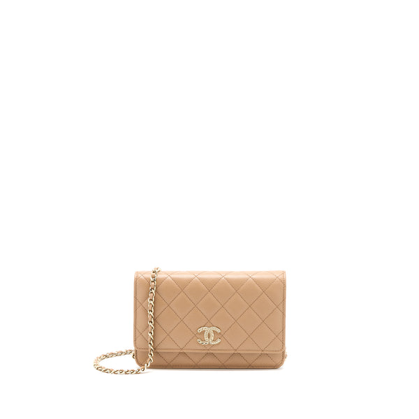 Chanel 22K Wallet On Chain Caviar Dark Beige LGHW (Microchip)