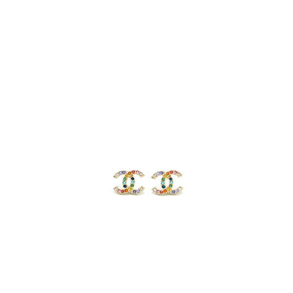 Chanel CC Logo Crystal Rainbow Earrings