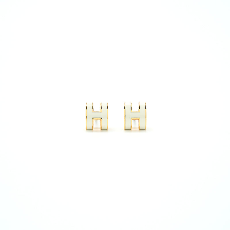 Hermes Mini Pop H Earrings Blanc GHW