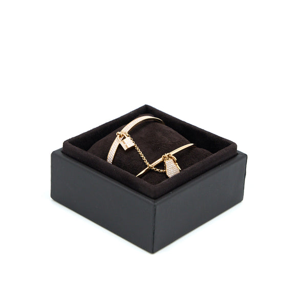 Hermes Size SH Double Kelly Clochette Bracelet With Diamonds Rose Gold