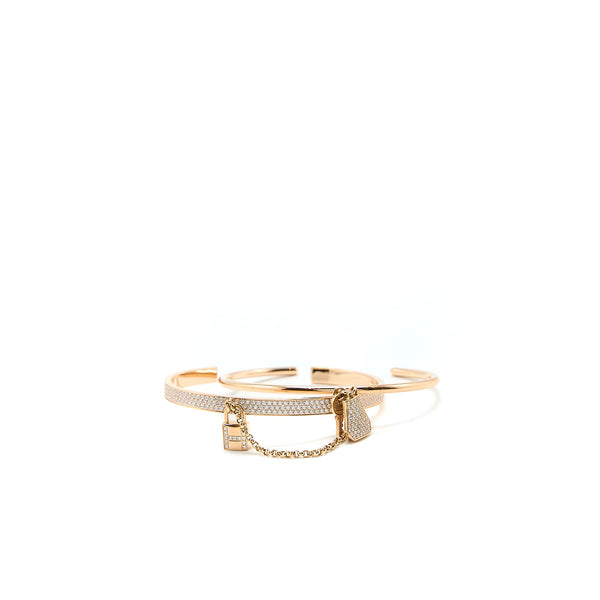 Hermes Size SH Double Kelly Clochette Bracelet With Diamonds Rose Gold