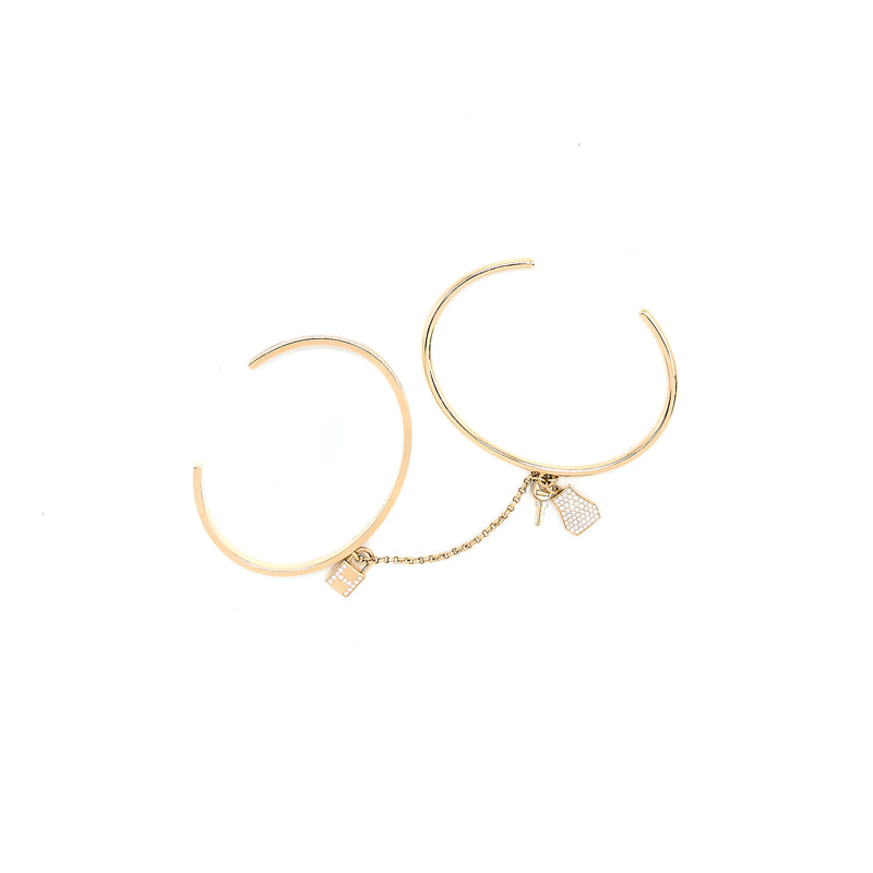 Hermes Size SH Double Kelly Clochette Bracelet With Diamonds Rose Gold
