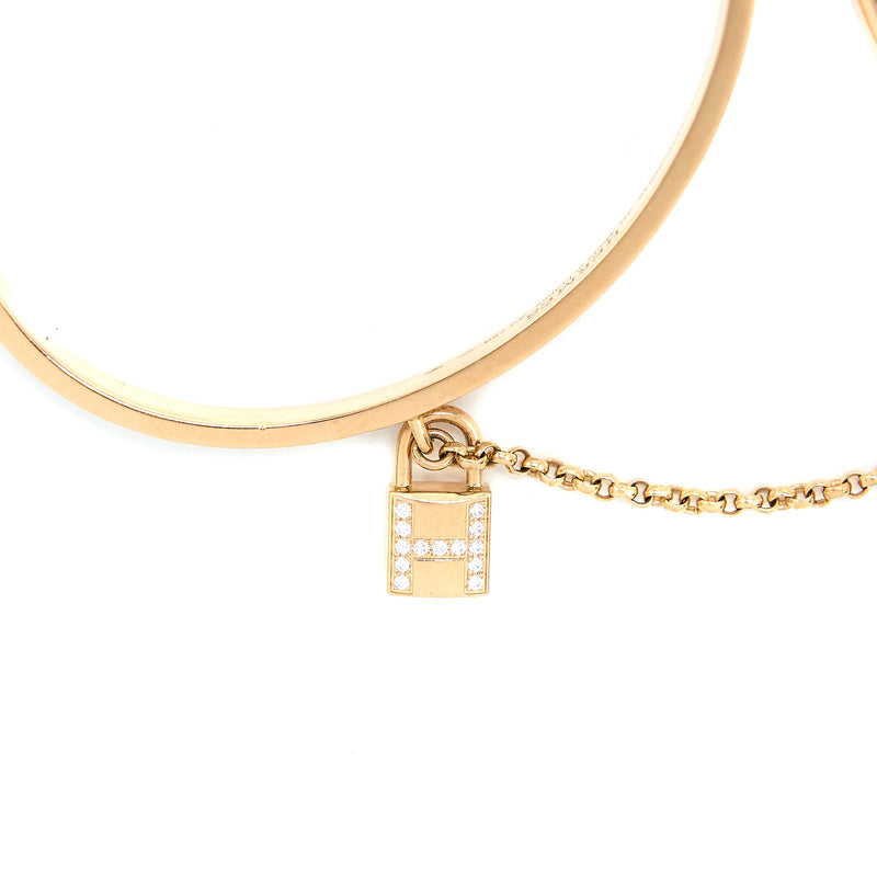 Hermes Size SH Double Kelly Clochette Bracelet With Diamonds Rose Gold