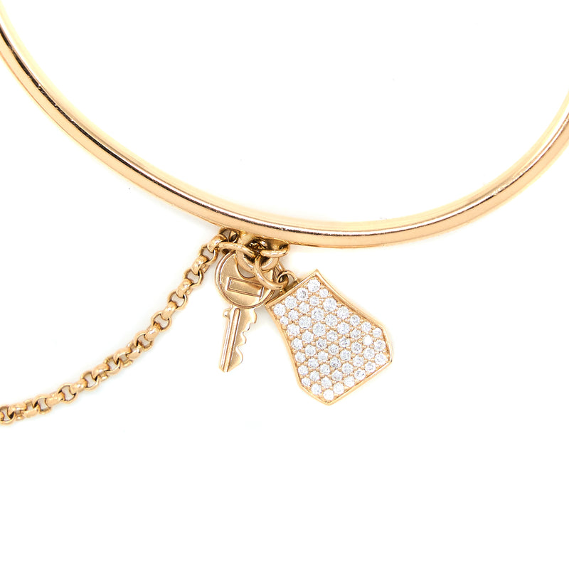 Hermes Size SH Double Kelly Clochette Bracelet With Diamonds Rose Gold