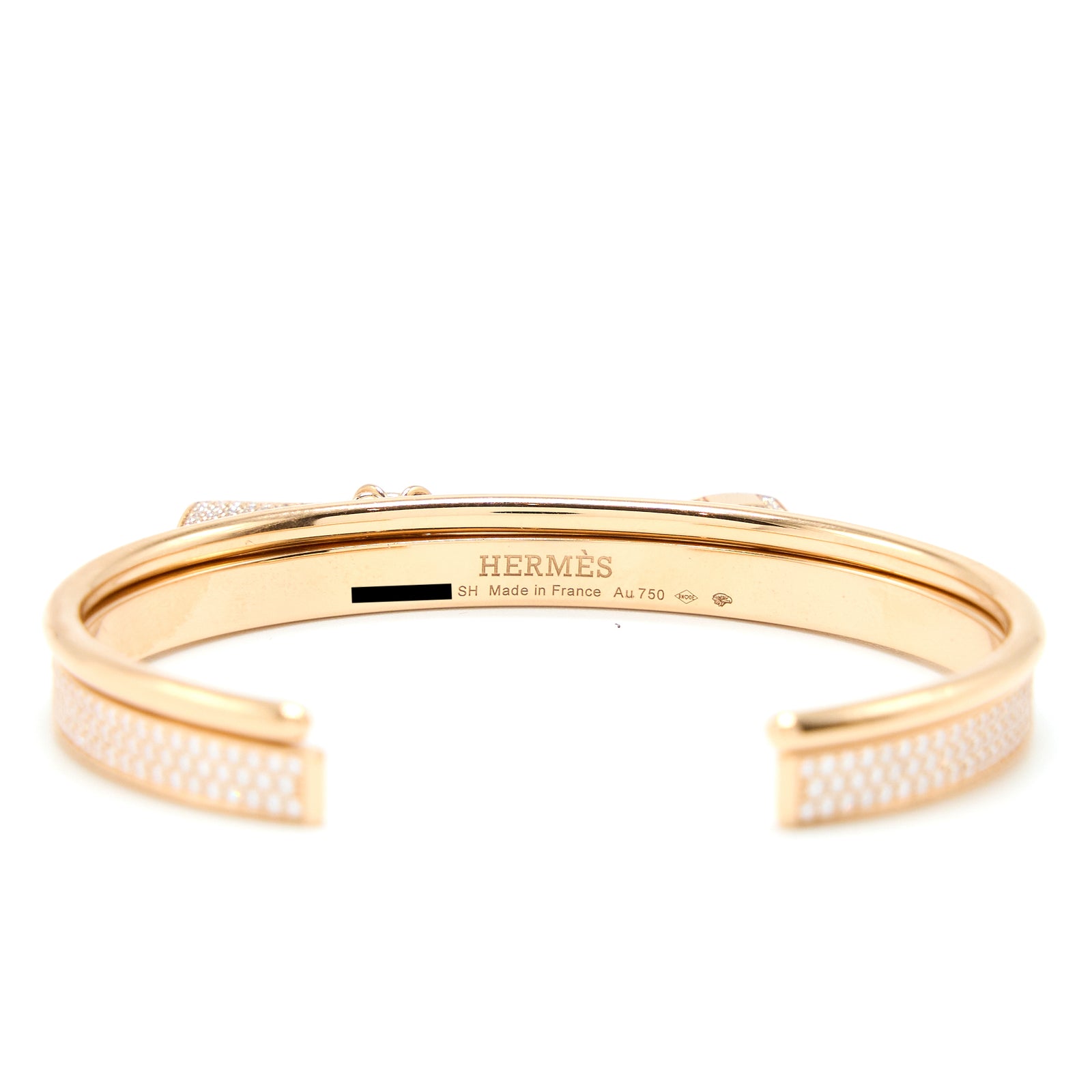 Hermes Size SH Double Kelly Clochette Bracelet With Diamonds Rose Gold