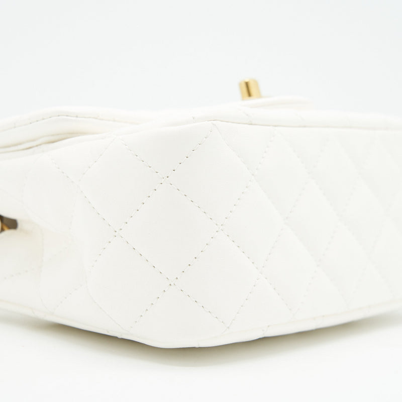 Chanel 21B Pearl Crush Square mini flap Bag Lambskin White GHW