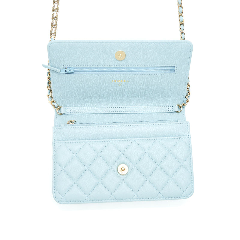 Chanel 22P Wallet On Chain With CC Logo Chain Caviar Light Blue LGHW