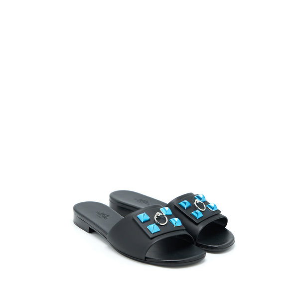 Hermes Size 37 Dune Sandal Black SHW